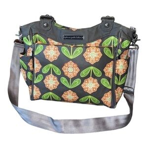 PETUNIA PICKLE BOTTOM Gray Floral Print Diaper Bag Shoulder Strap Handles